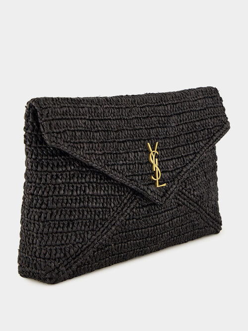 Black Cassandre Large Envelope Pouch in Raffia