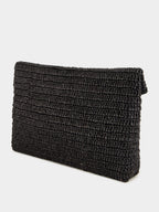 Black Cassandre Large Envelope Pouch in Raffia