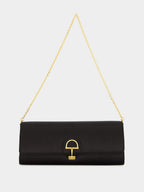 Black Silk Satin Gucci 73 Clutch with Horsebit