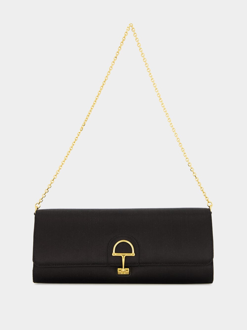 Black Silk Satin Gucci 73 Clutch with Horsebit