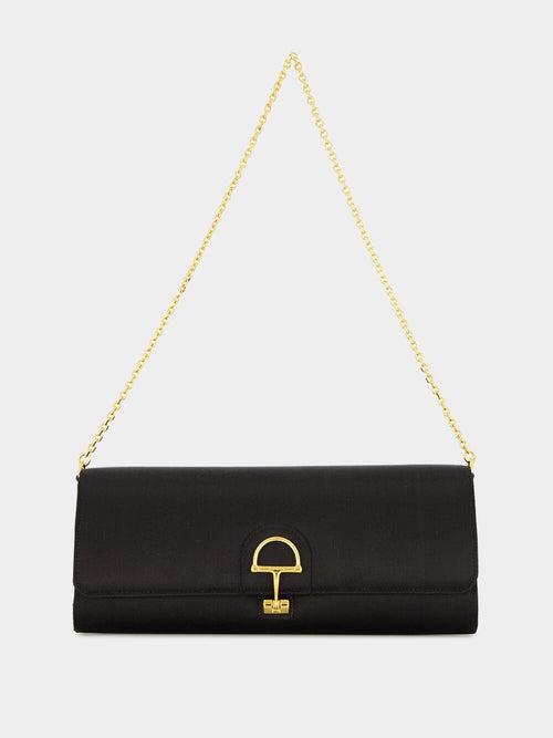 Black Silk Satin Gucci 73 Clutch with Horsebit