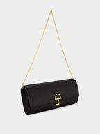 Black Silk Satin Gucci 73 Clutch with Horsebit