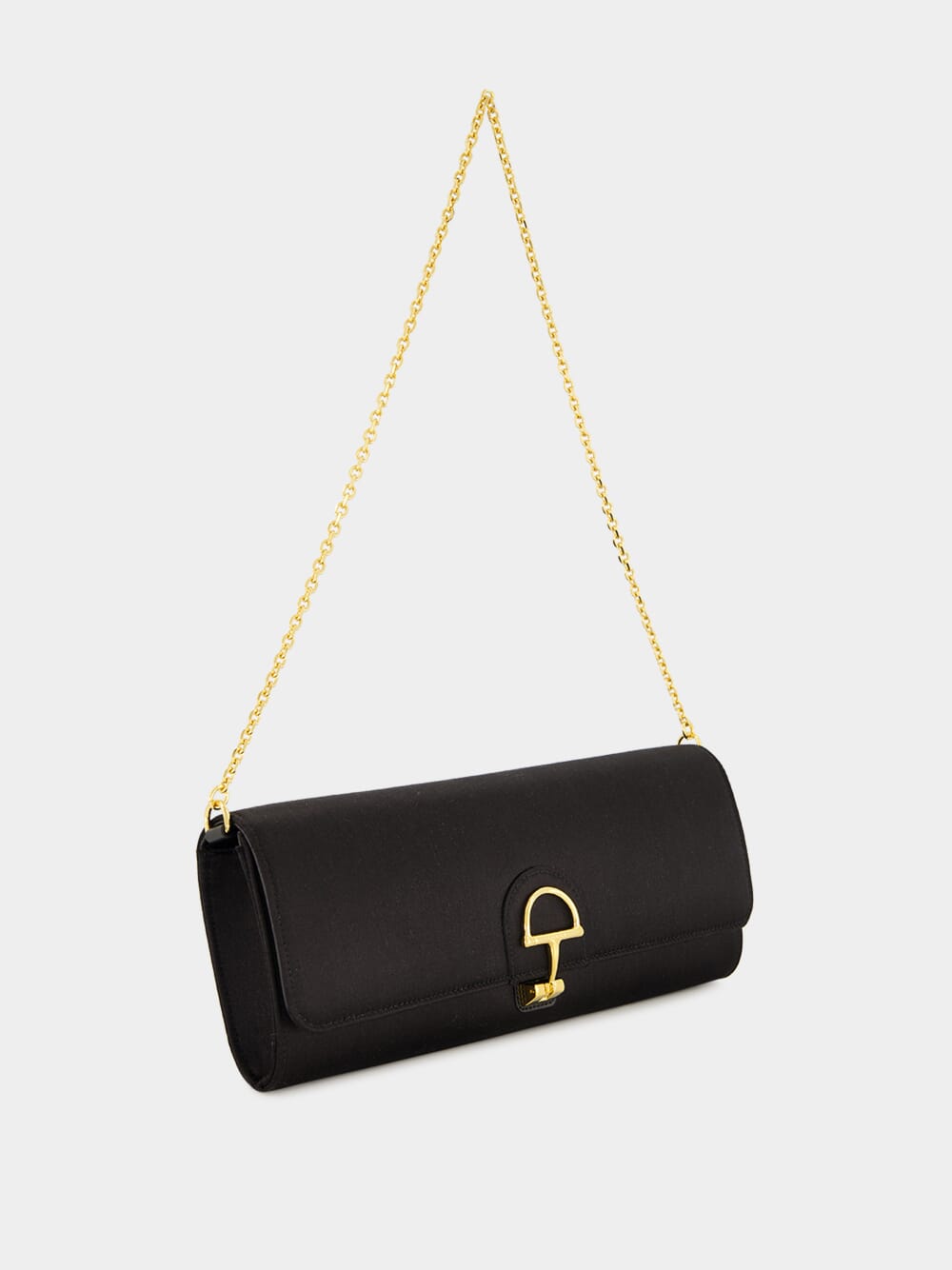 Black Silk Satin Gucci 73 Clutch with Horsebit
