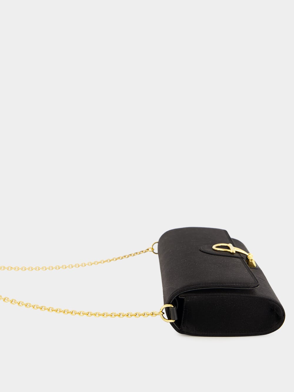 Black Silk Satin Gucci 73 Clutch with Horsebit