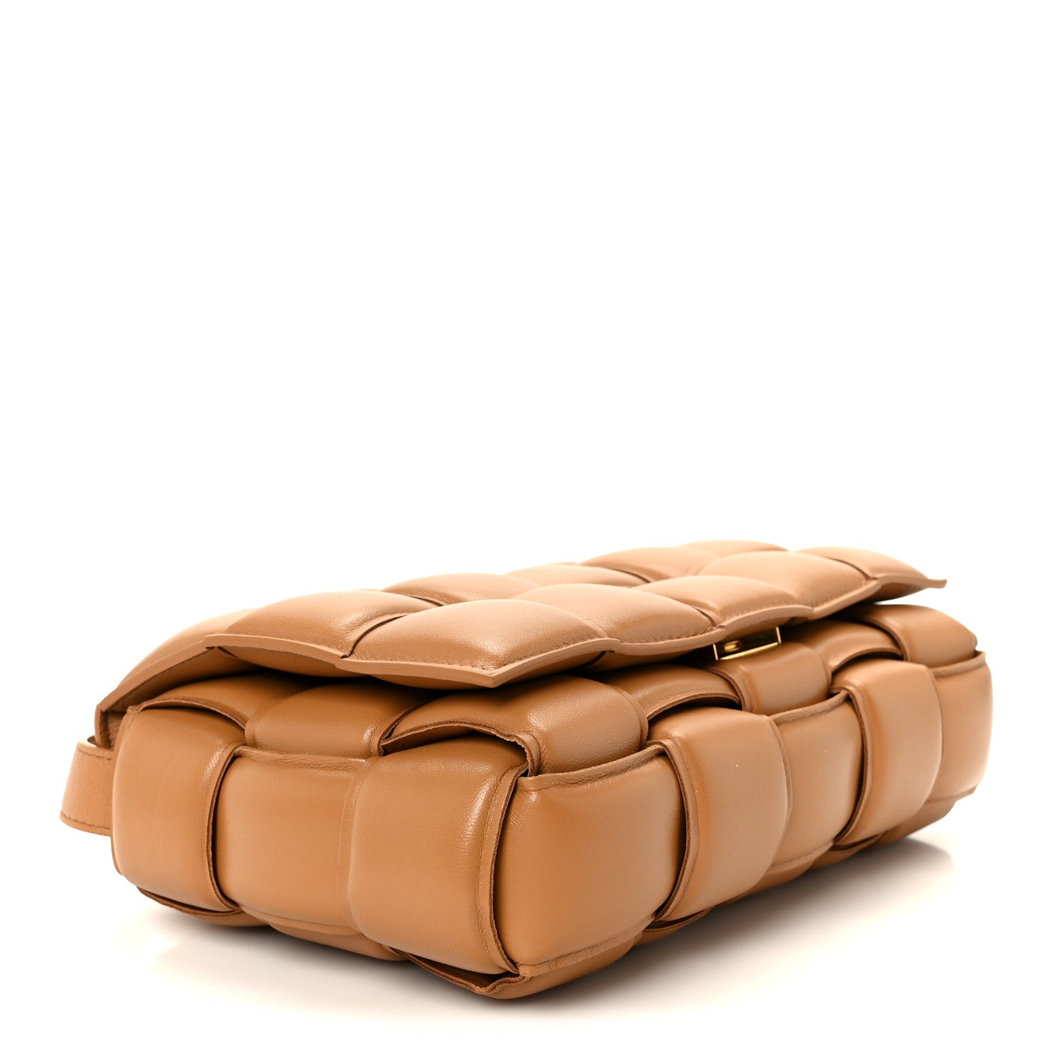 Nappa Maxi Intreccio Padded Cassette Crossbody Bag Caramel