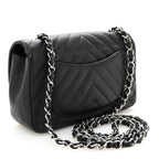 Caviar Chevron Quilted Mini Rectangular Flap Black