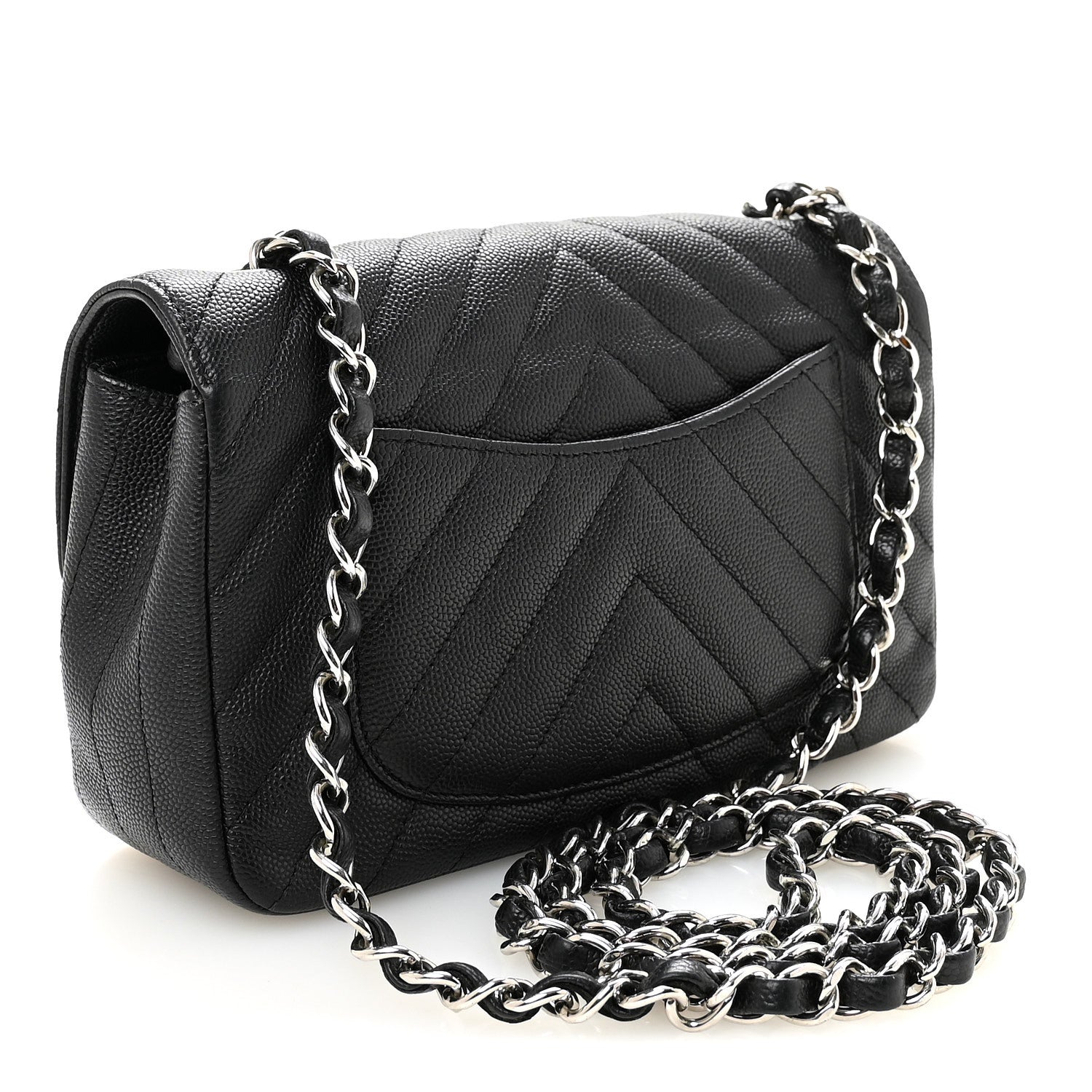 Caviar Chevron Quilted Mini Rectangular Flap Black
