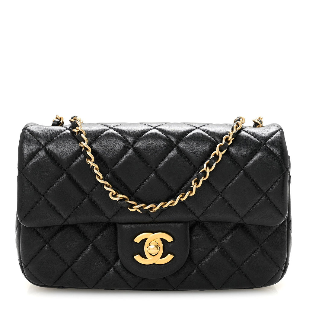 Lambskin Quilted Mini Rectangular Pearl Crush Flap Black
