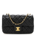 Lambskin Quilted Mini Rectangular Pearl Crush Flap Black