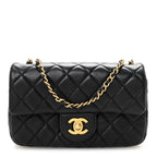 Lambskin Quilted Mini Rectangular Pearl Crush Flap Black