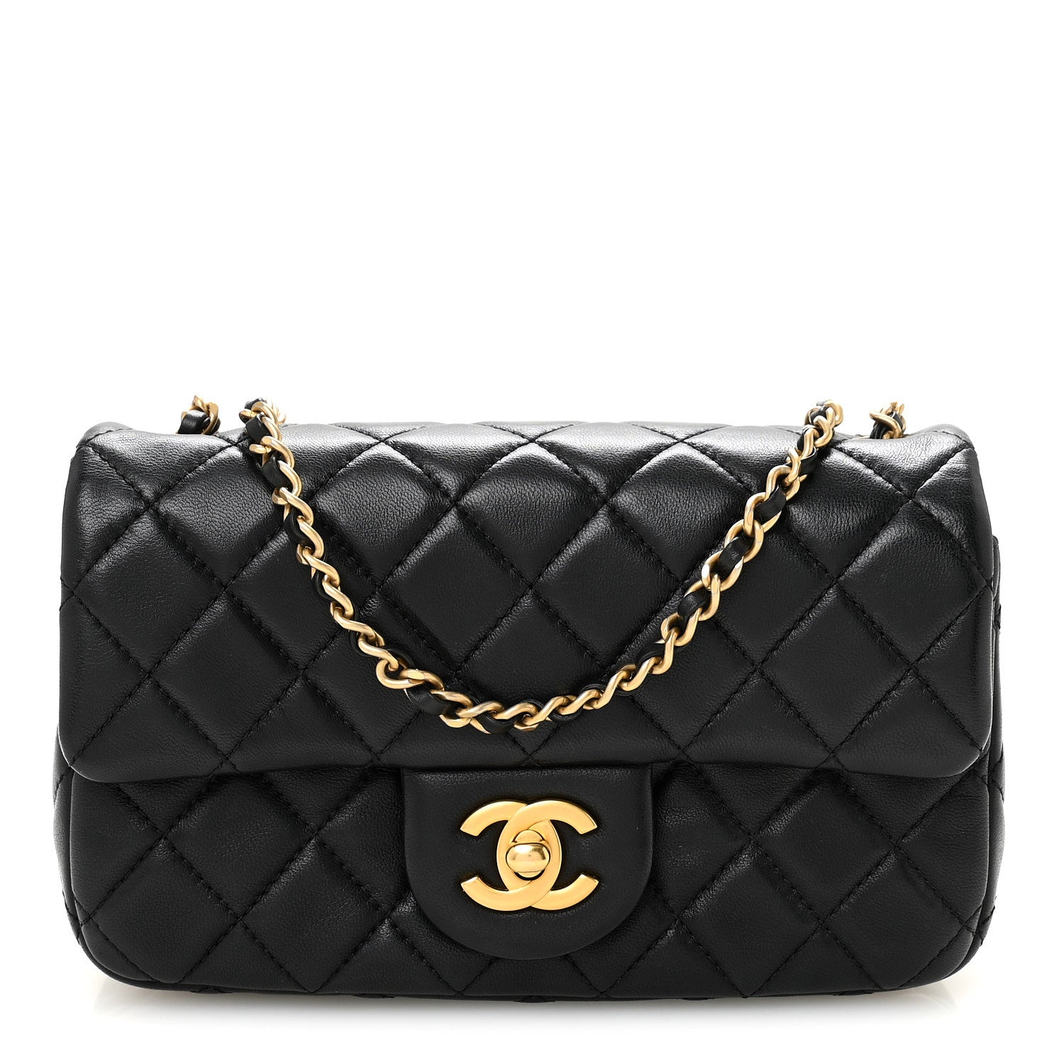 Lambskin Quilted Mini Rectangular Pearl Crush Flap Black