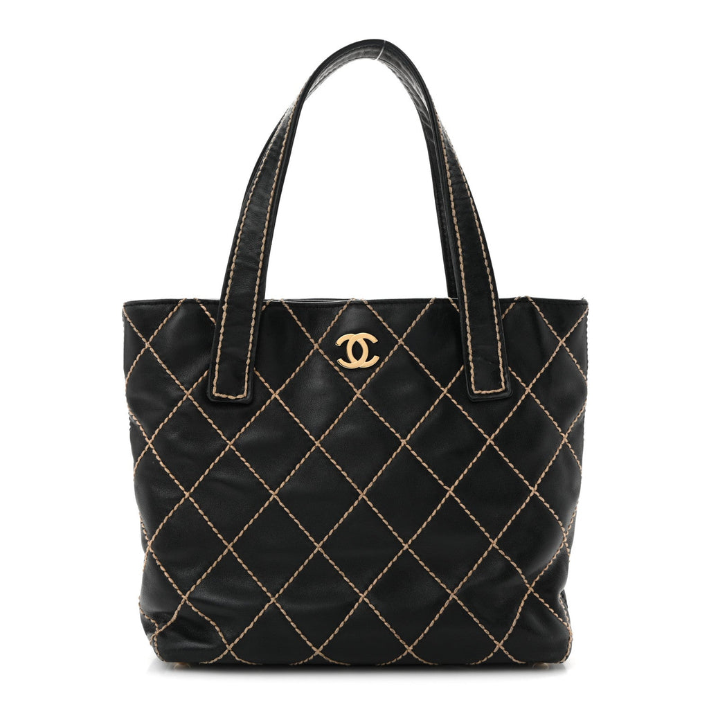 Calfskin Stitch Small Surpique Tote Black