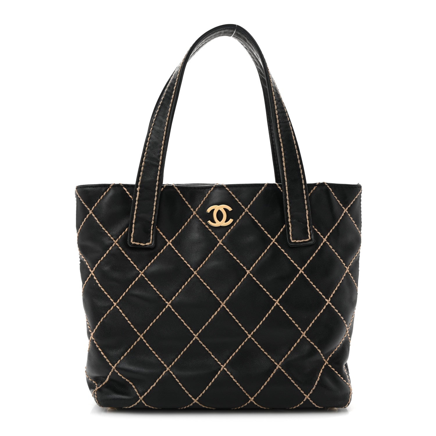 Calfskin Stitch Small Surpique Tote Black
