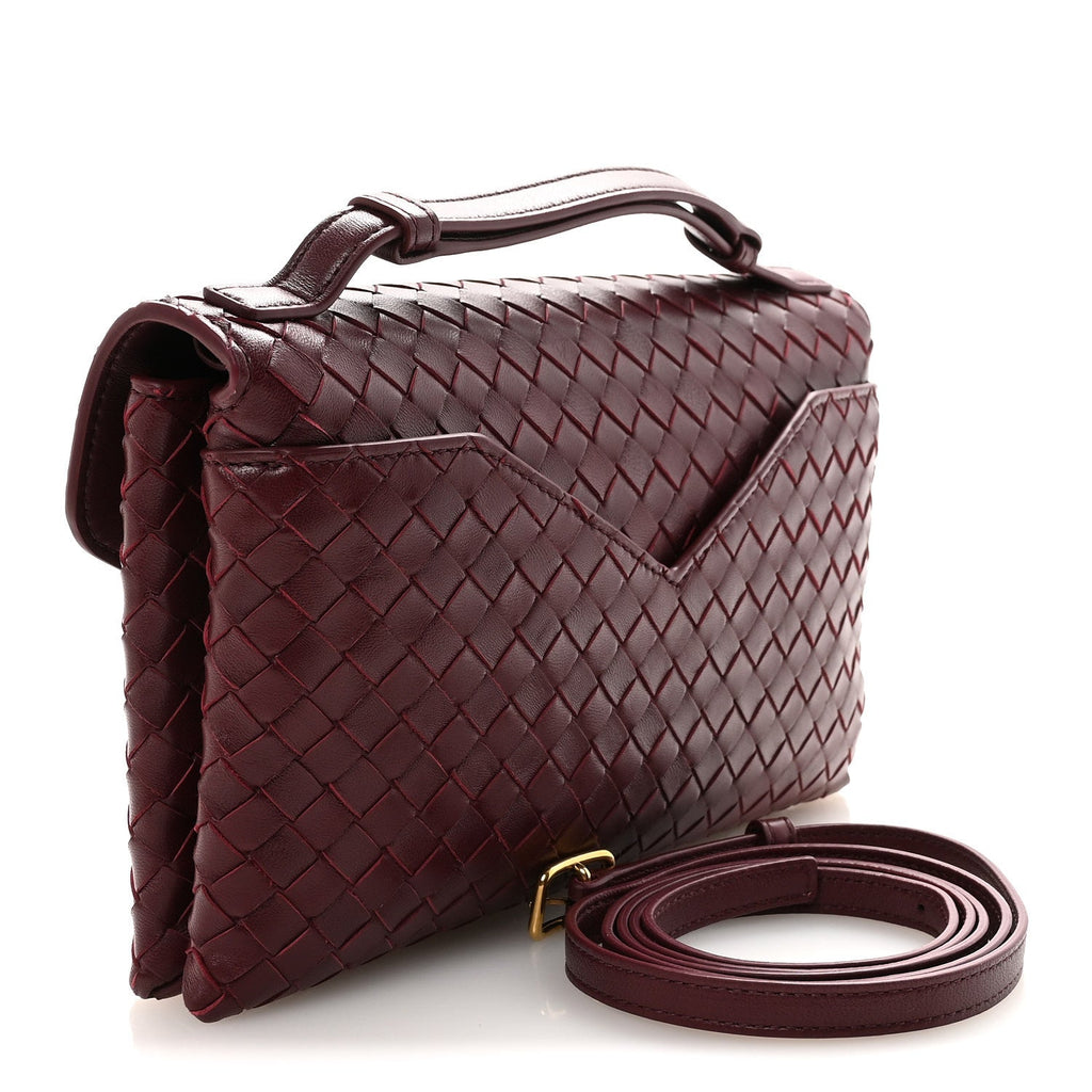 Nappa Intrecciato Knot Lock Top Handle Crossbody Bag Barolo