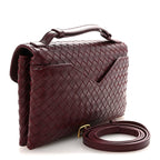 Nappa Intrecciato Knot Lock Top Handle Crossbody Bag Barolo