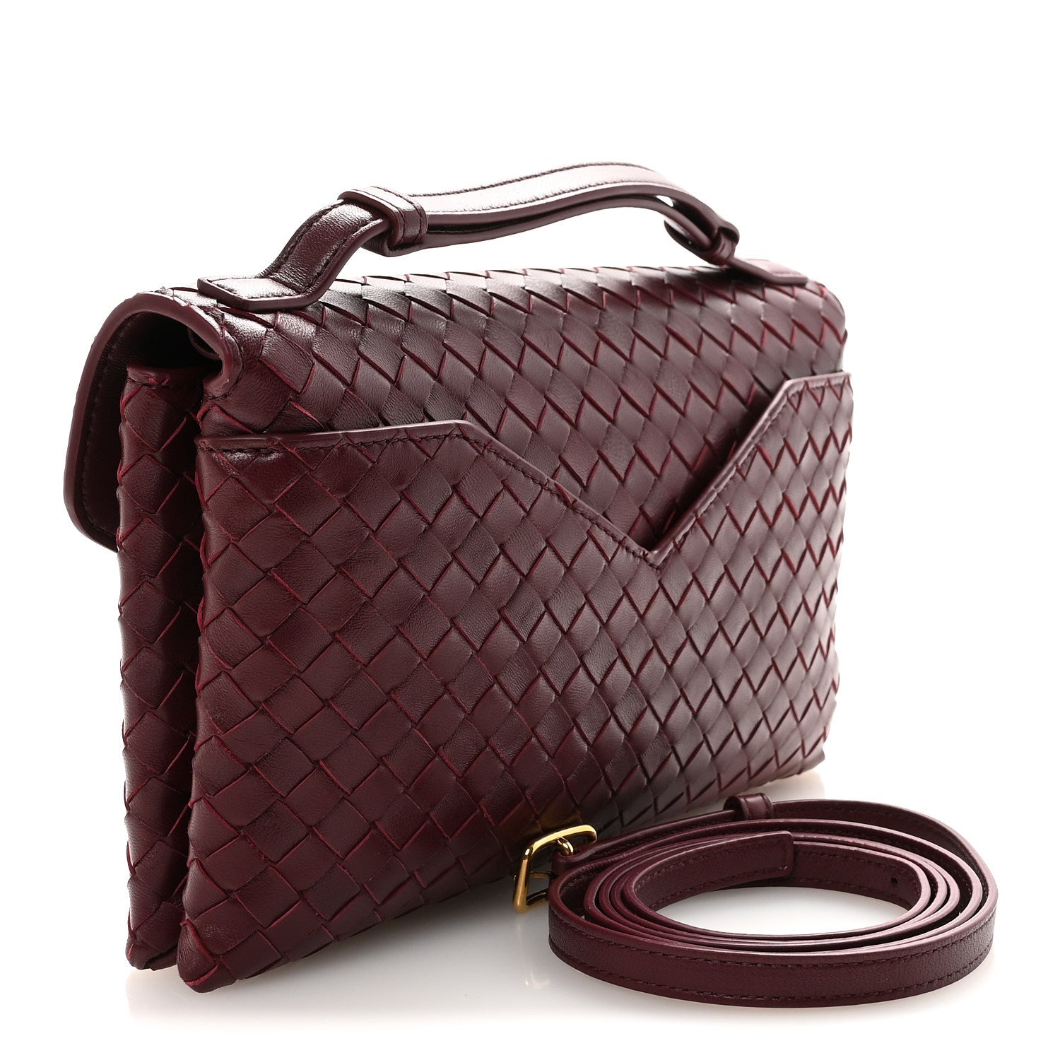 Nappa Intrecciato Knot Lock Top Handle Crossbody Bag Barolo