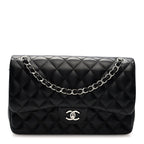 Lambskin Quilted Jumbo Double Flap Black