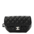 Calfskin Quilted CC Uniform Flap Belt Bag Black