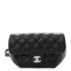 Calfskin Quilted CC Uniform Flap Belt Bag Black