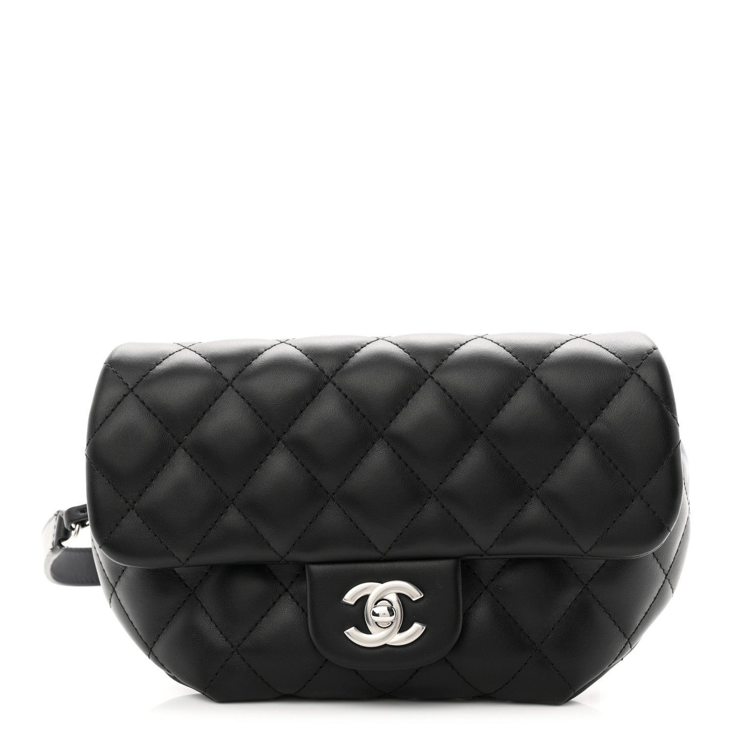 Calfskin Quilted CC Uniform Flap Belt Bag Black