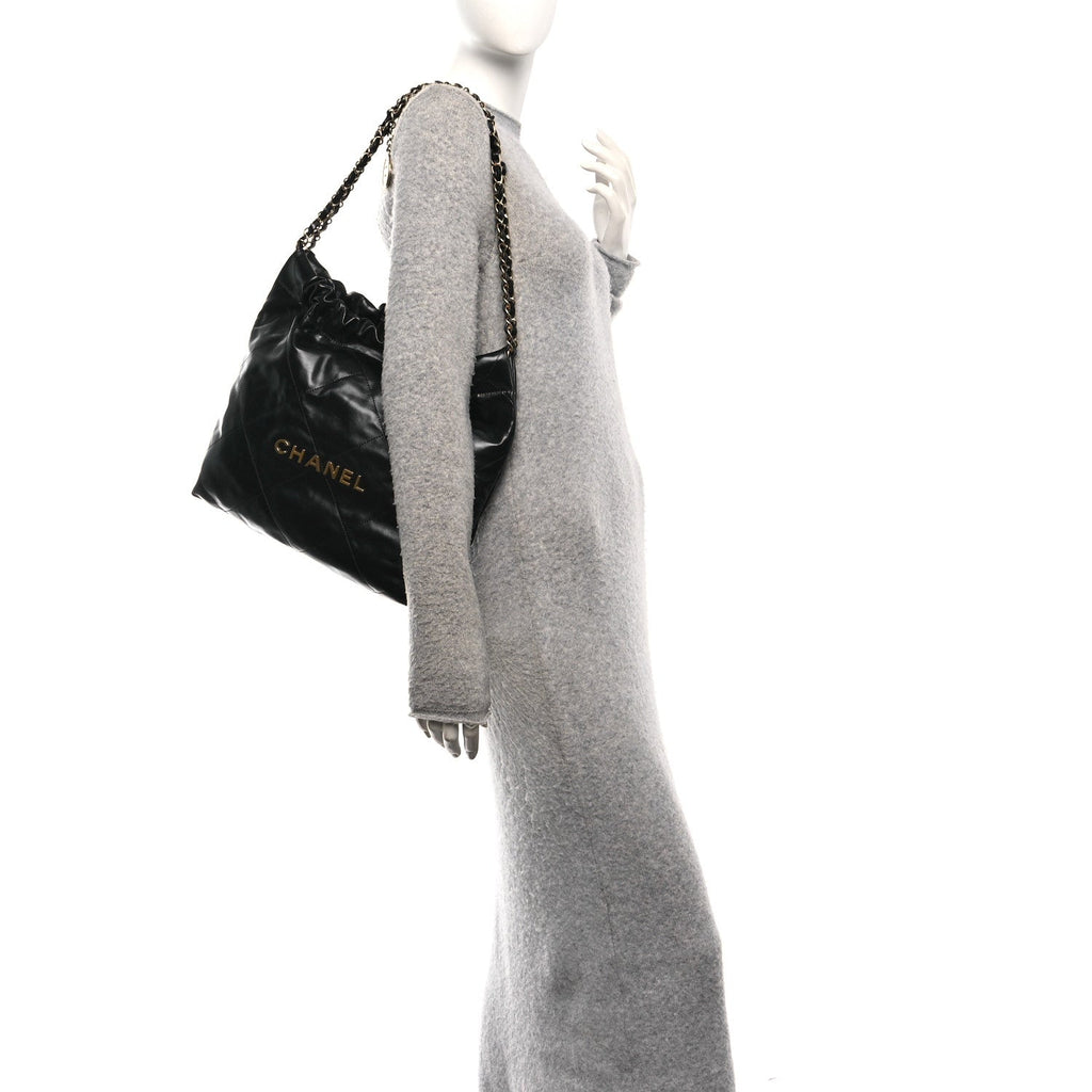 Shiny Calfskin Quilted Small Chanel 22 Black