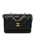 Lambskin Enamel Quilted Coco Hearts Clutch With Chain Black
