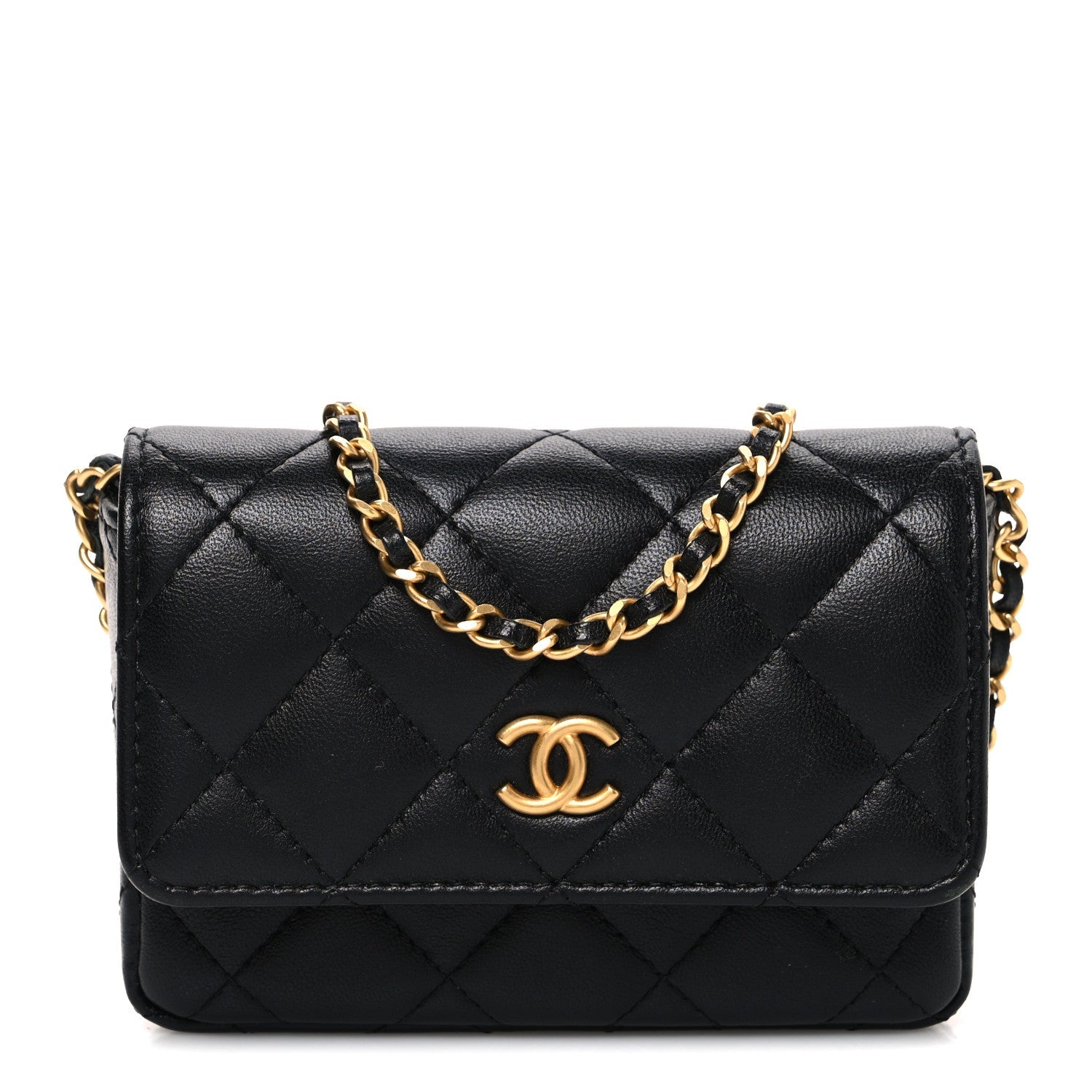 Lambskin Enamel Quilted Coco Hearts Clutch With Chain Black