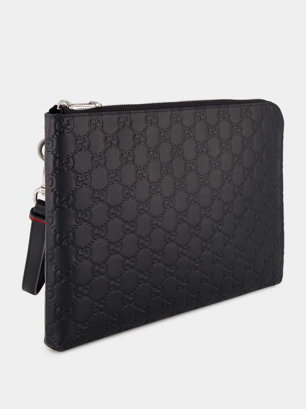 Black GG Leather Monogram Pouch
