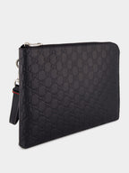 Black GG Leather Monogram Pouch