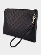 Black GG Leather Monogram Pouch