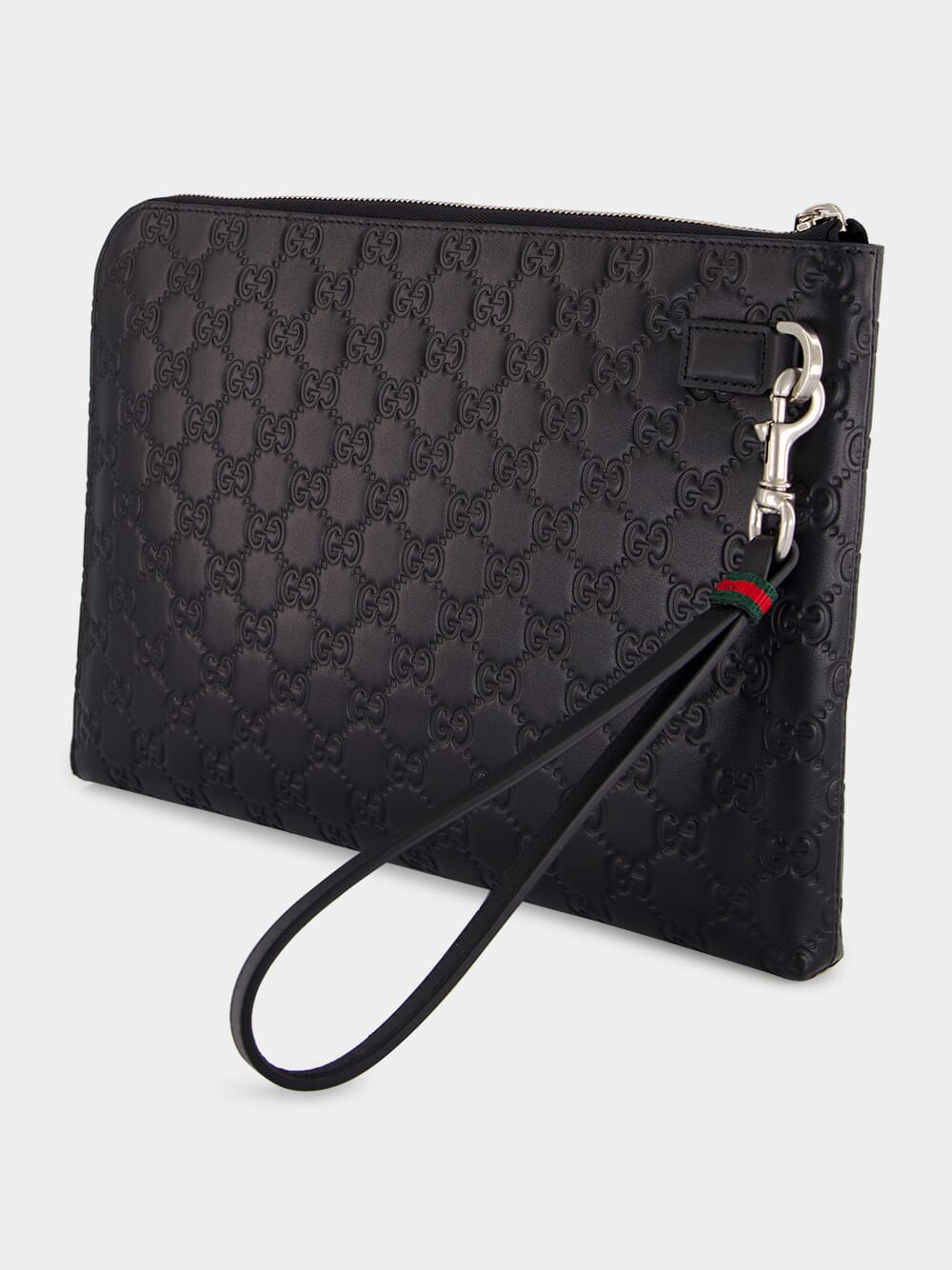 Black GG Leather Monogram Pouch