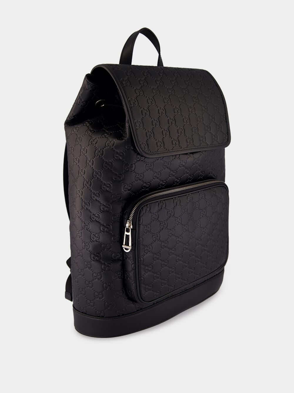 Black GG Embossed Leather Backpack