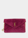 Cassandre Small Suede Chain Pouch in Deep Fuchsia