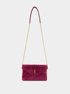 Cassandre Small Suede Chain Pouch in Deep Fuchsia