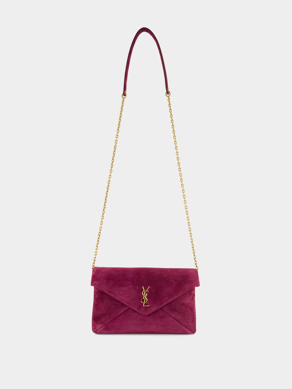 Cassandre Small Suede Chain Pouch in Deep Fuchsia