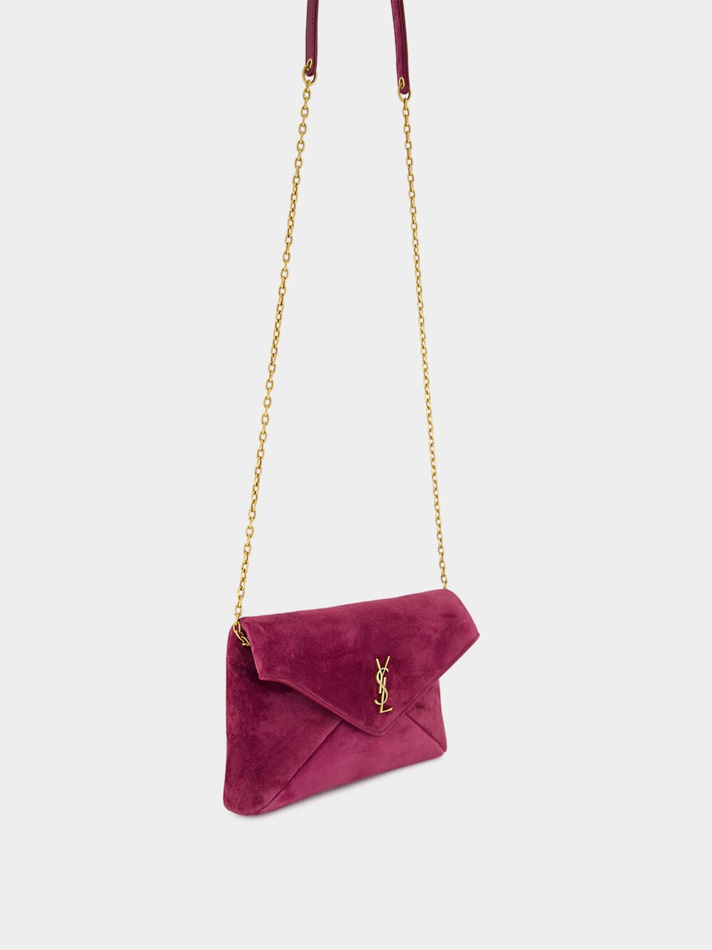 Cassandre Small Suede Chain Pouch in Deep Fuchsia