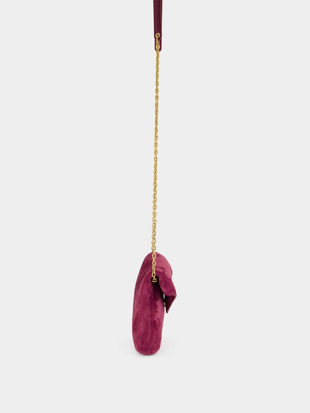 Cassandre Small Suede Chain Pouch in Deep Fuchsia