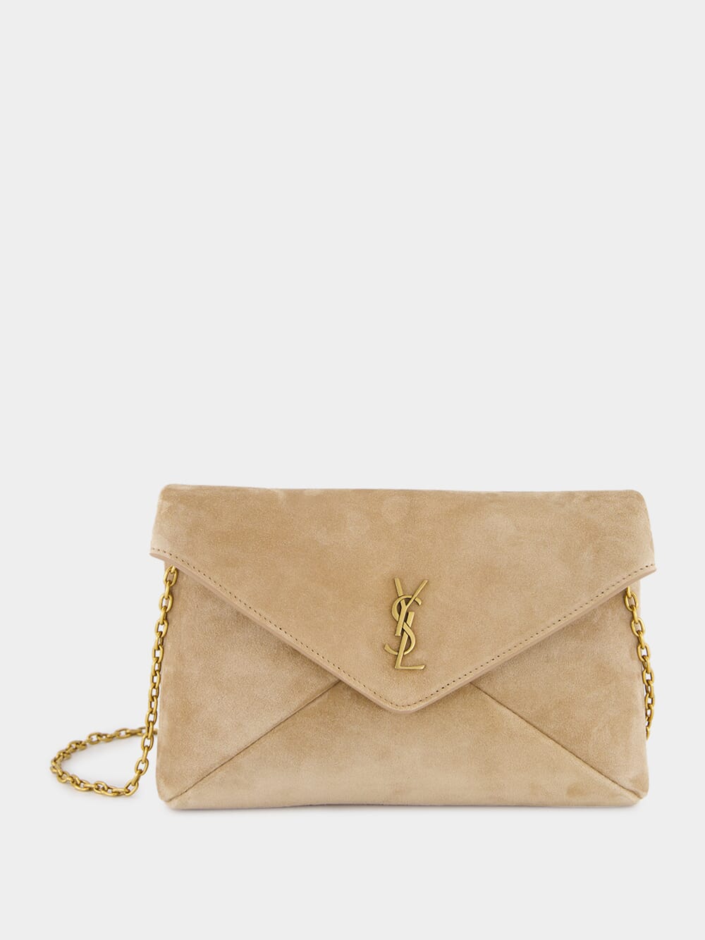 Clear Beige Cassandre Suede Chain Pouch