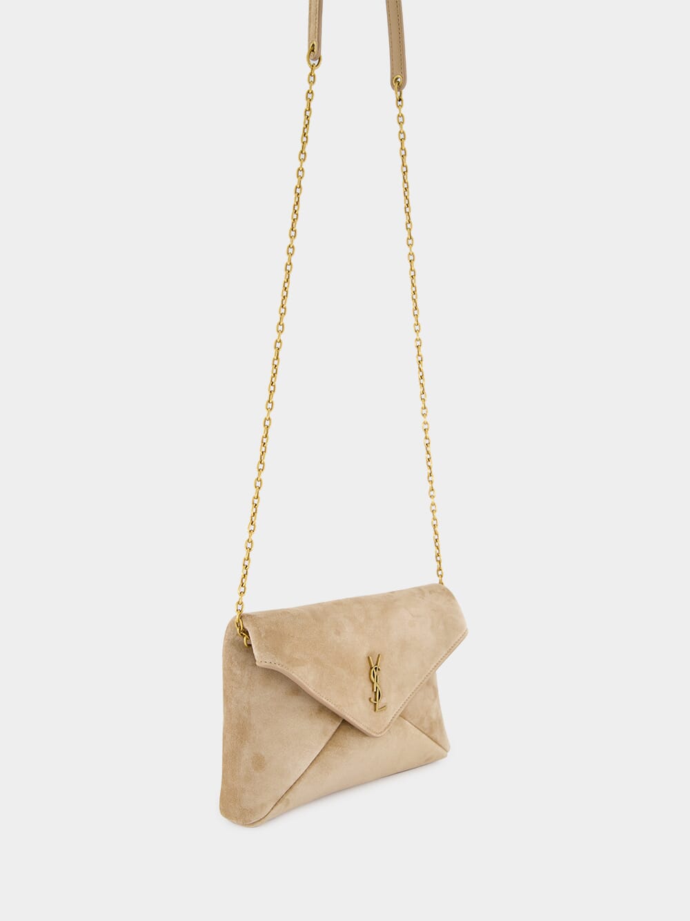 Clear Beige Cassandre Suede Chain Pouch