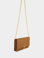 Brown Calfskin Wallet with Removable Chain