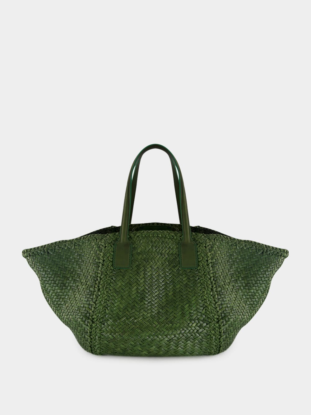 Leaf Green Woven Leather Tote Bag