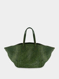 Leaf Green Woven Leather Tote Bag