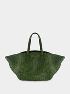 Leaf Green Woven Leather Tote Bag