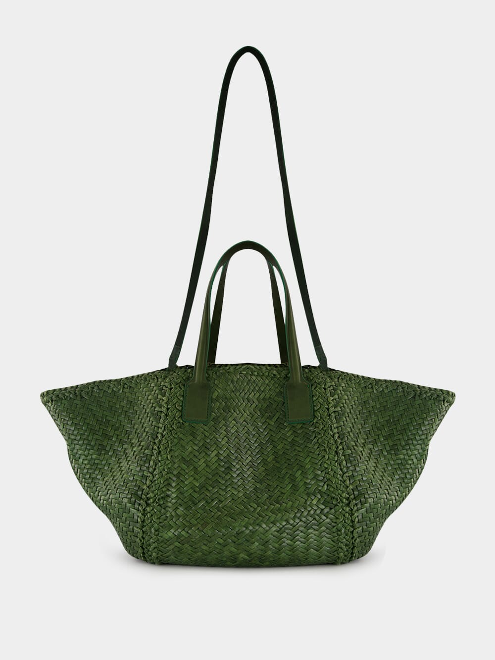 Leaf Green Woven Leather Tote Bag