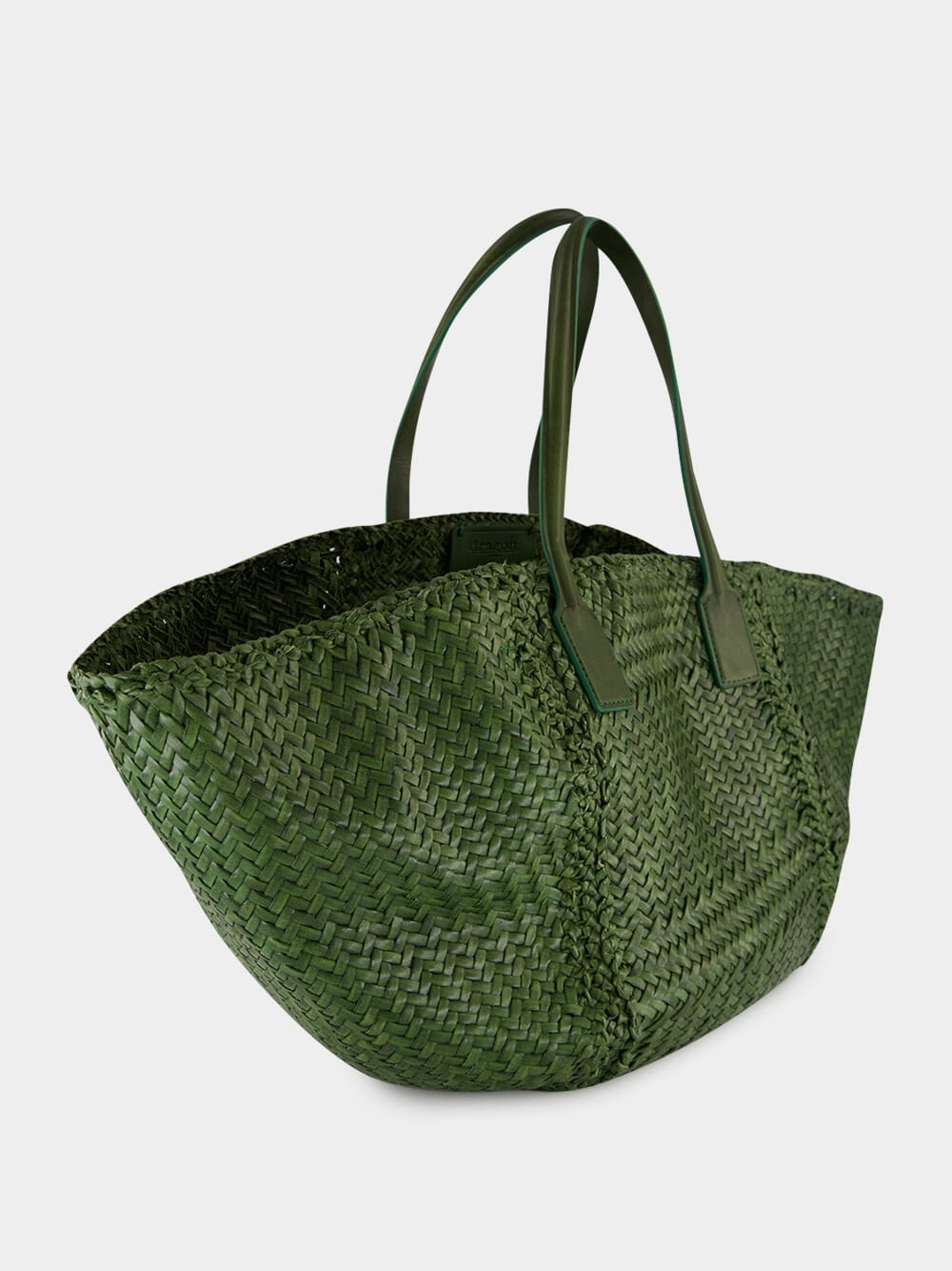 Leaf Green Woven Leather Tote Bag