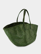 Leaf Green Woven Leather Tote Bag