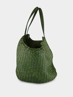 Leaf Green Woven Leather Tote Bag
