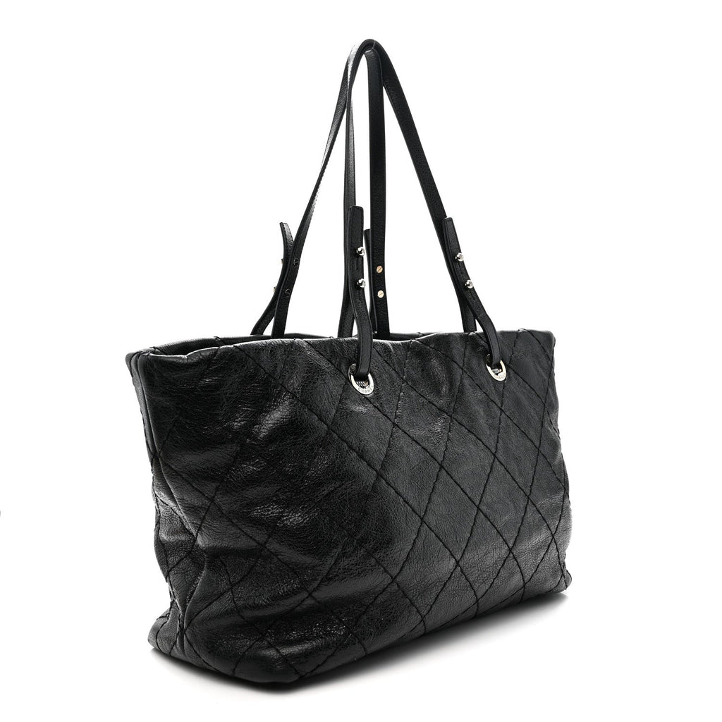 Glazed Calfskin Large On The Road Tote Black