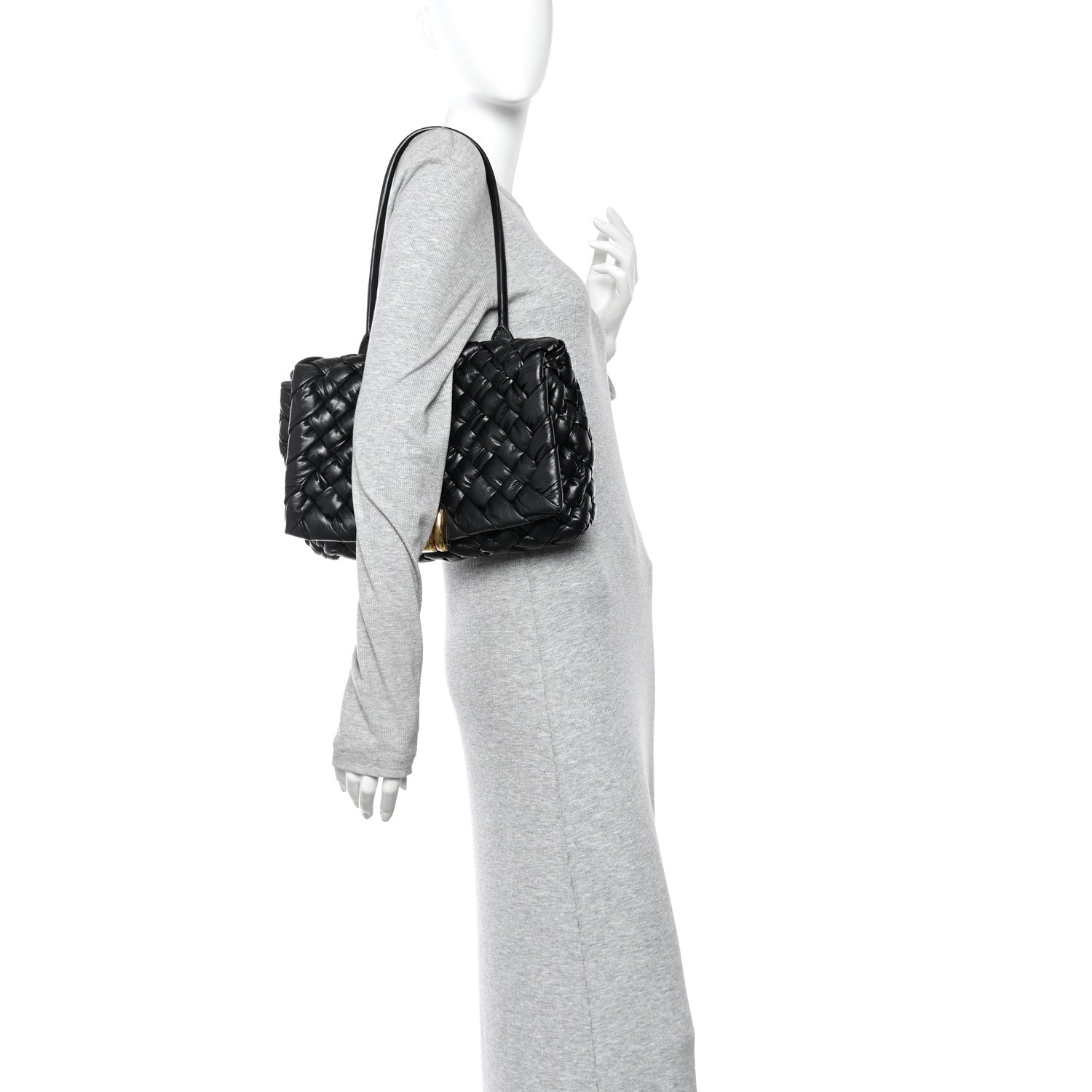 Calfskin Intreccio Rumple Desiree Shoulder Bag Black