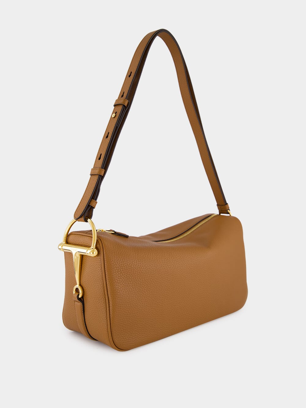 Brown Leather Half Horsebit Medium Shoulder Bag